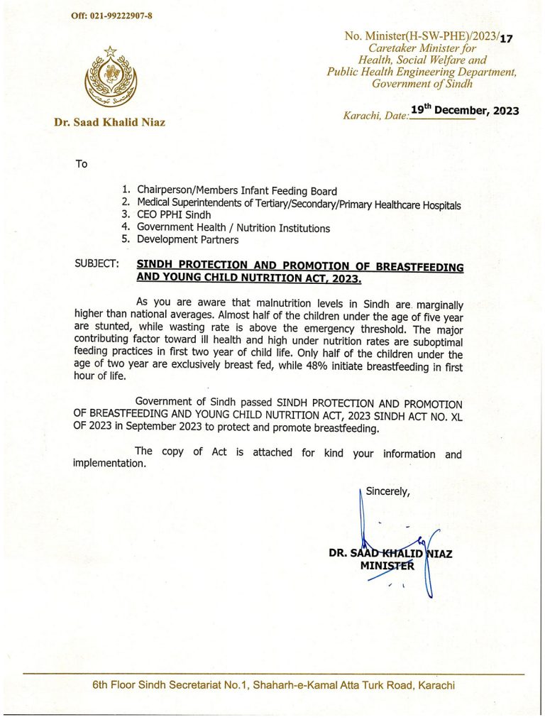 Sindh Protection and Promotion of Breastfeeding and Young Child Nutrition Act 2023
