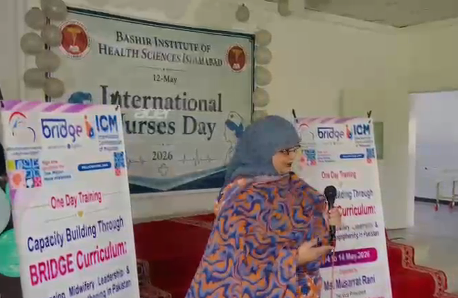 Ms. Musarrat Rani, First Vice President of Midwifery Association of Pakistan, shared her learning and experience from the BRIDGE Digital Program with nursing and midwifery students at Bashir Institute of Health Sciences Islamabad.